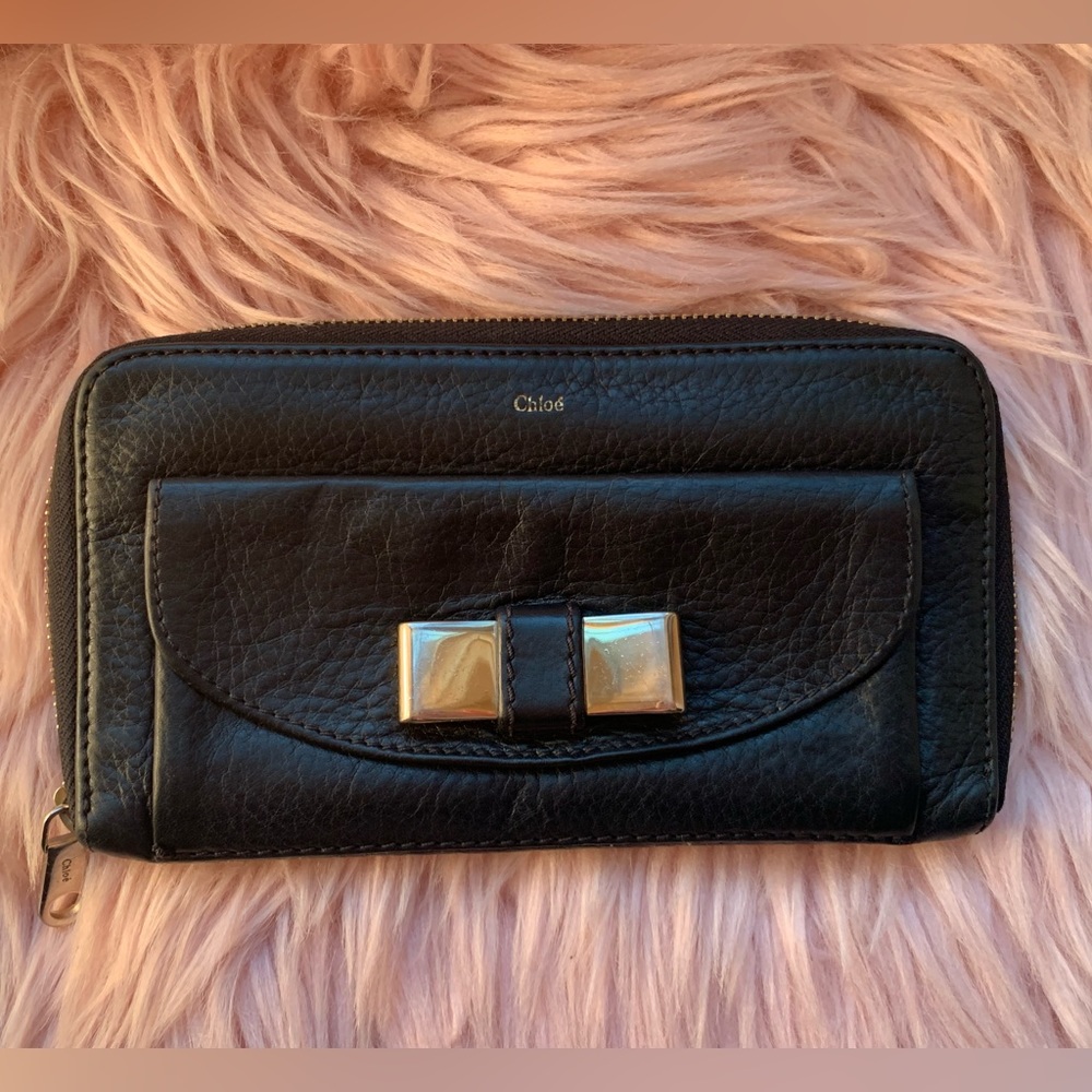 Authentic CHLOE long zippy wallet black leather